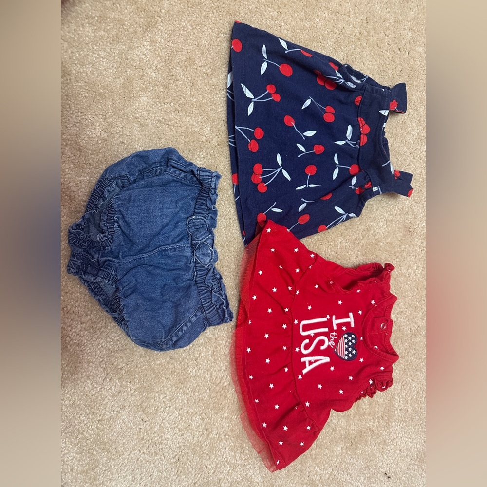 Baby Girl Patriotic 4th of July Shirts and Jean Shorts 0-3 Months Red White Blue